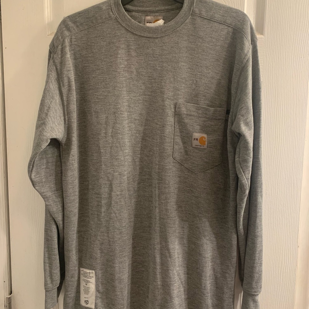 Carhartt FR Gray Long Sleeve Pocket Work Tee medium. Electrician, factory.